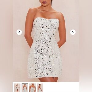 Fashion Nova White Sequin Strapless Dress